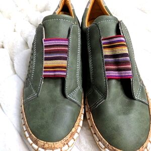 Stylish Green Slip-On Sneakers with Multicolor Elastic